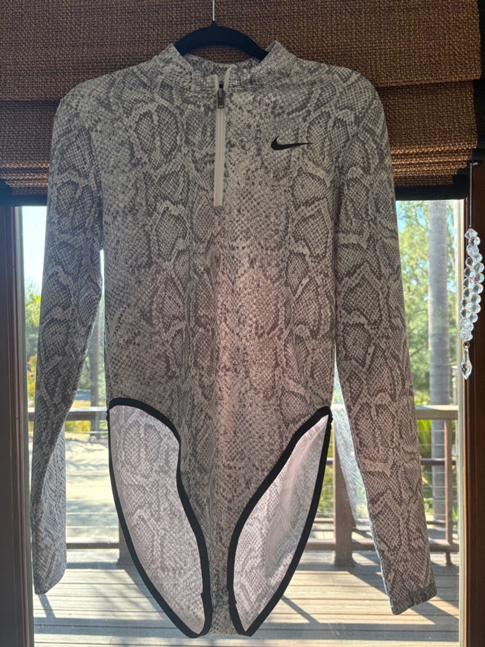 Nike Gray Snake-Print Long Sleeve Zip Bodysuit